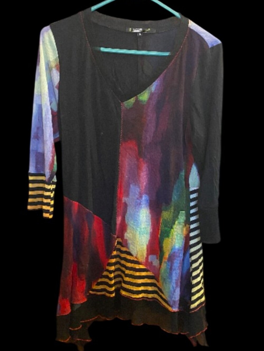 Lior Paris Sz Med Boho Abstract Watercolor Tunic /Dress in Black and Multicolor